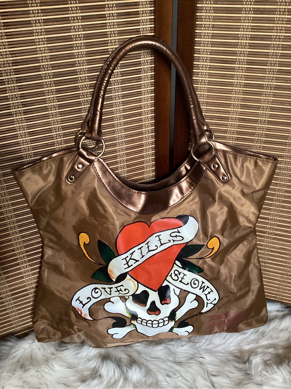 Ed Hardy Vintage Y2K Love Kills Slowly Skull Tote Bag